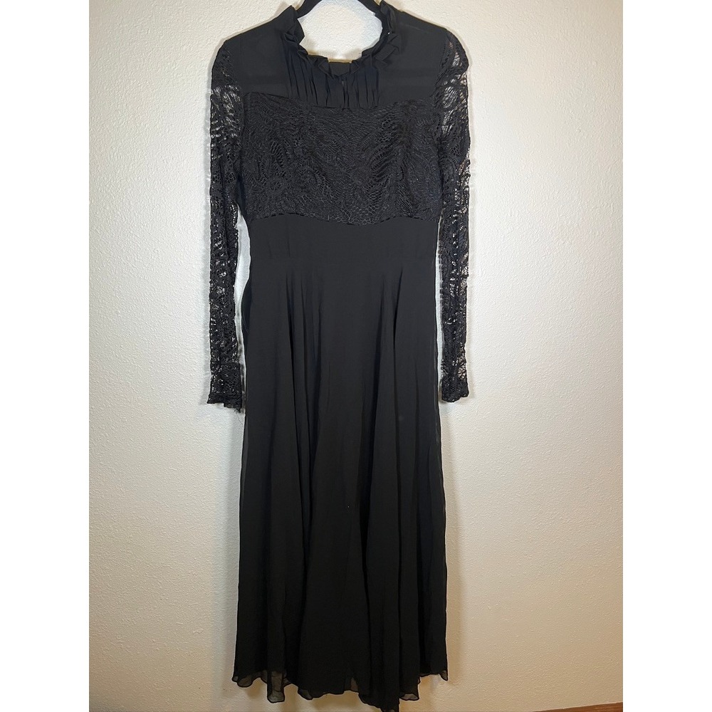 Lace Maxi Dress M Black Witchy Goth Cosplay Halloween Victorian‎ Dark Academia